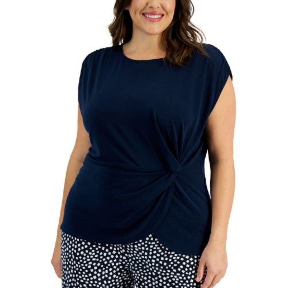 NWT Alfani Navy Sleeveless Twist Detail Top | 1X